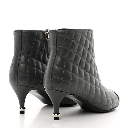 Chanel Lambskin Quilted Patent Cap Toe CC Booties 35 Charcoal Black 4 of 10