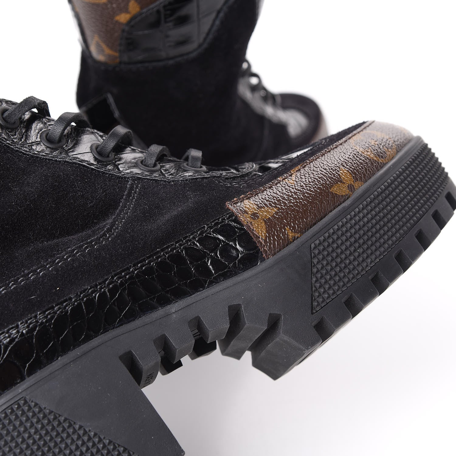 Louis Vuitton Suede Calfskin Monogram Laureate Platform Desert Boots 36 Black 12 of 13