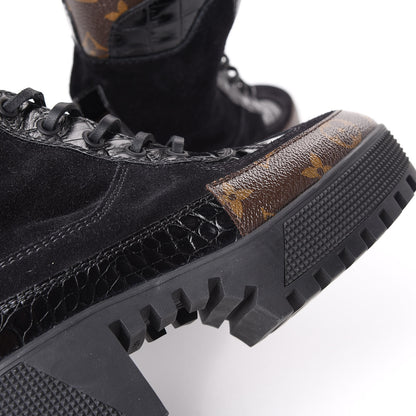 Louis Vuitton Suede Calfskin Monogram Laureate Platform Desert Boots 36 Black 12 of 13