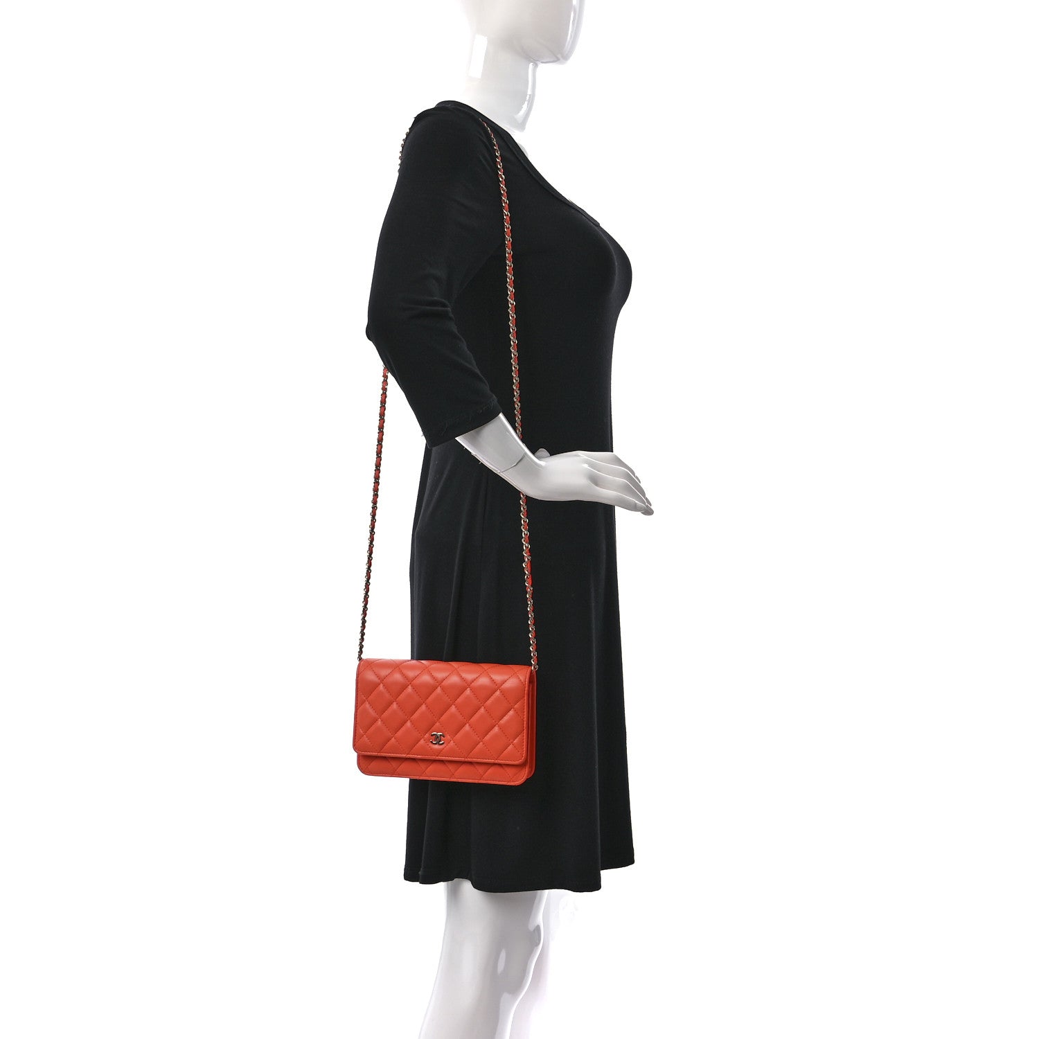 Chanel Lambskin Quilted Wallet on Chain WOC Orange 2 of 10