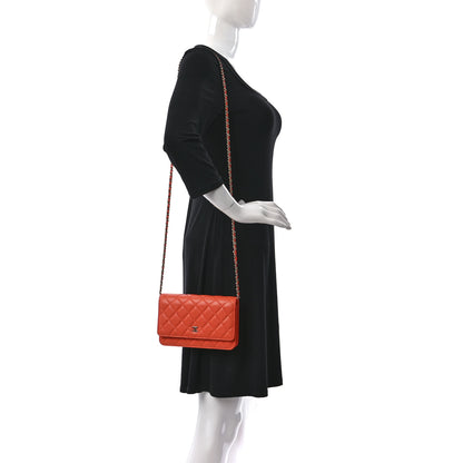 Chanel Lambskin Quilted Wallet on Chain WOC Orange 2 of 10
