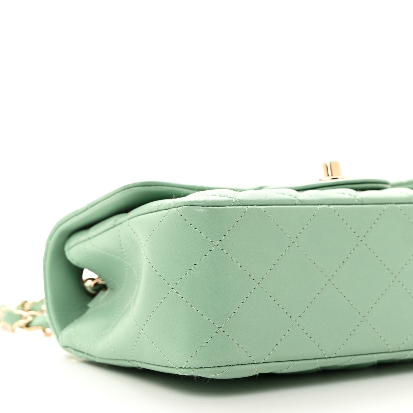 Lambskin Quilted Mini Rectangular Flap Light Green