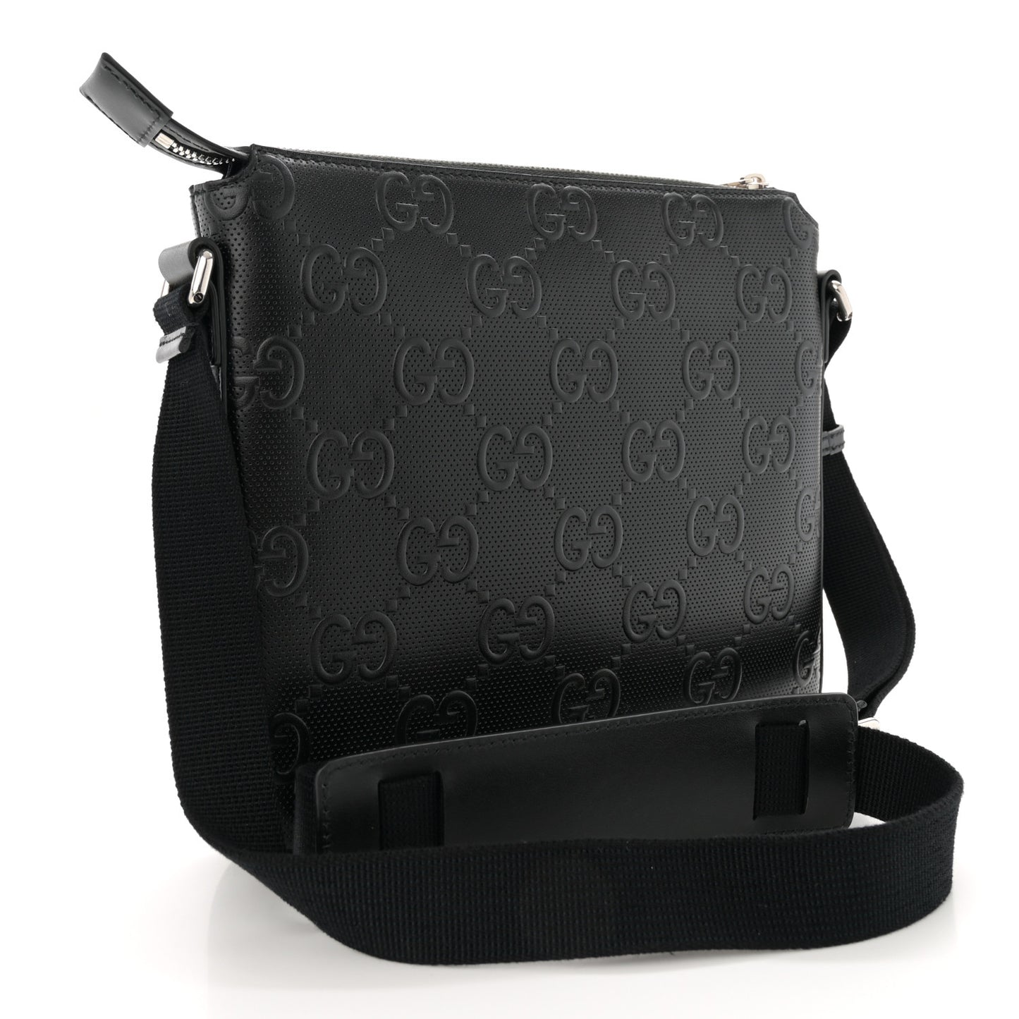 Calfskin GG Tennis Embossed Small Flat Messenger Bag Black