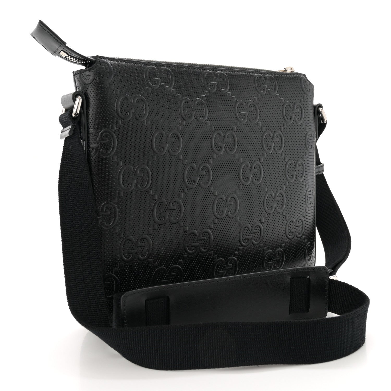 Gucci Calfskin GG Tennis Embossed Small Flat Messenger Bag Black 3 of 10