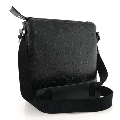 Gucci Calfskin GG Tennis Embossed Small Flat Messenger Bag Black 3 of 10