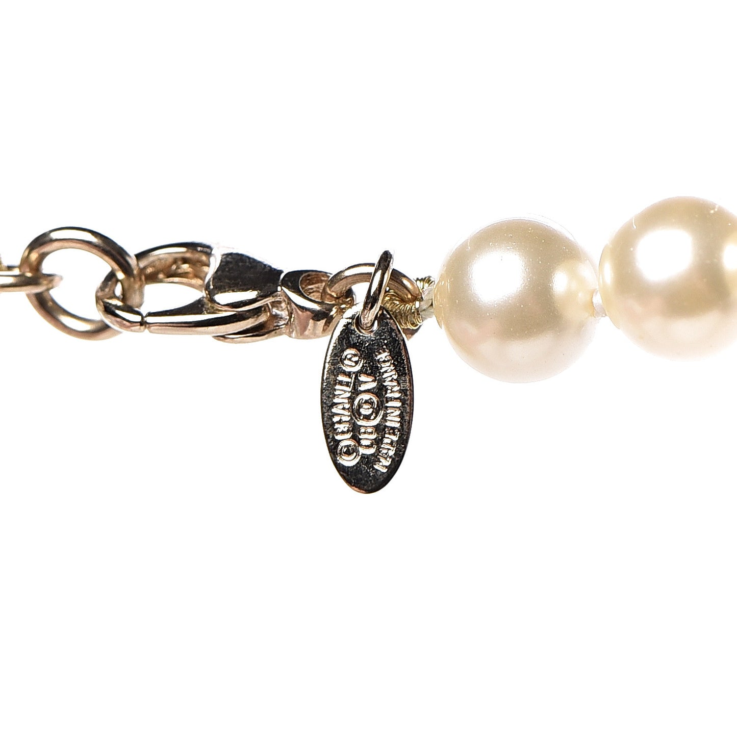 Graduated Pearl CC Long Necklace Light Gold