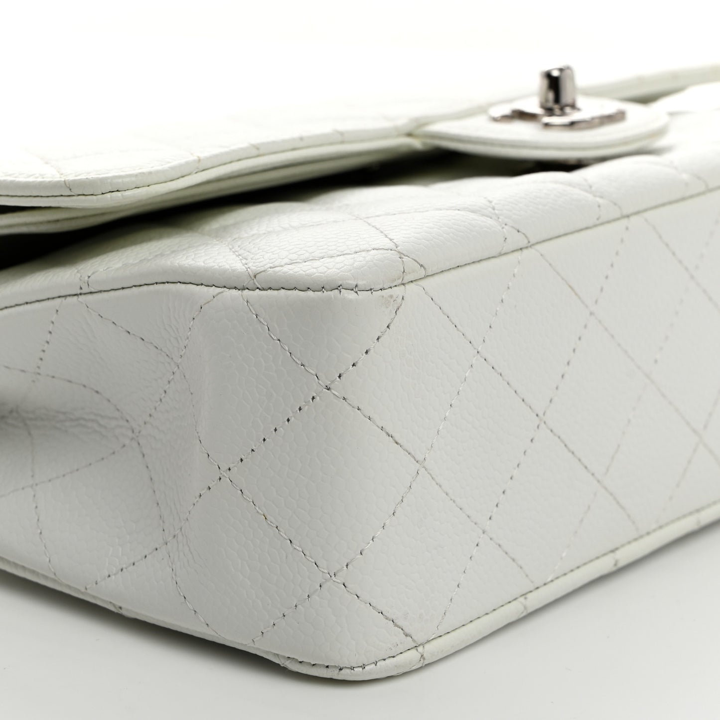 Caviar Quilted Medium Double Flap White