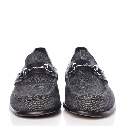 Gucci Monogram Calfskin Mens Horsebit Loafers 8.5 Navy 2 of 14