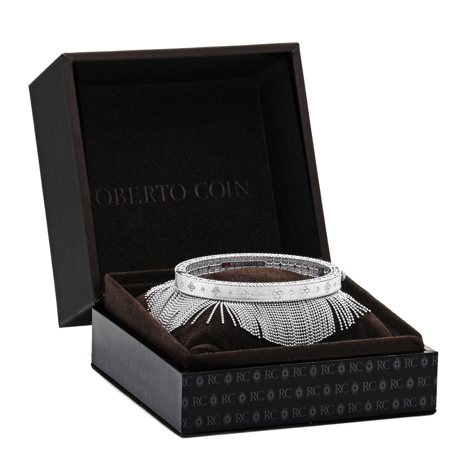 Roberto Coin 18K White Gold Diamond Princess Tassel Bangle Bracelet 6 of 6