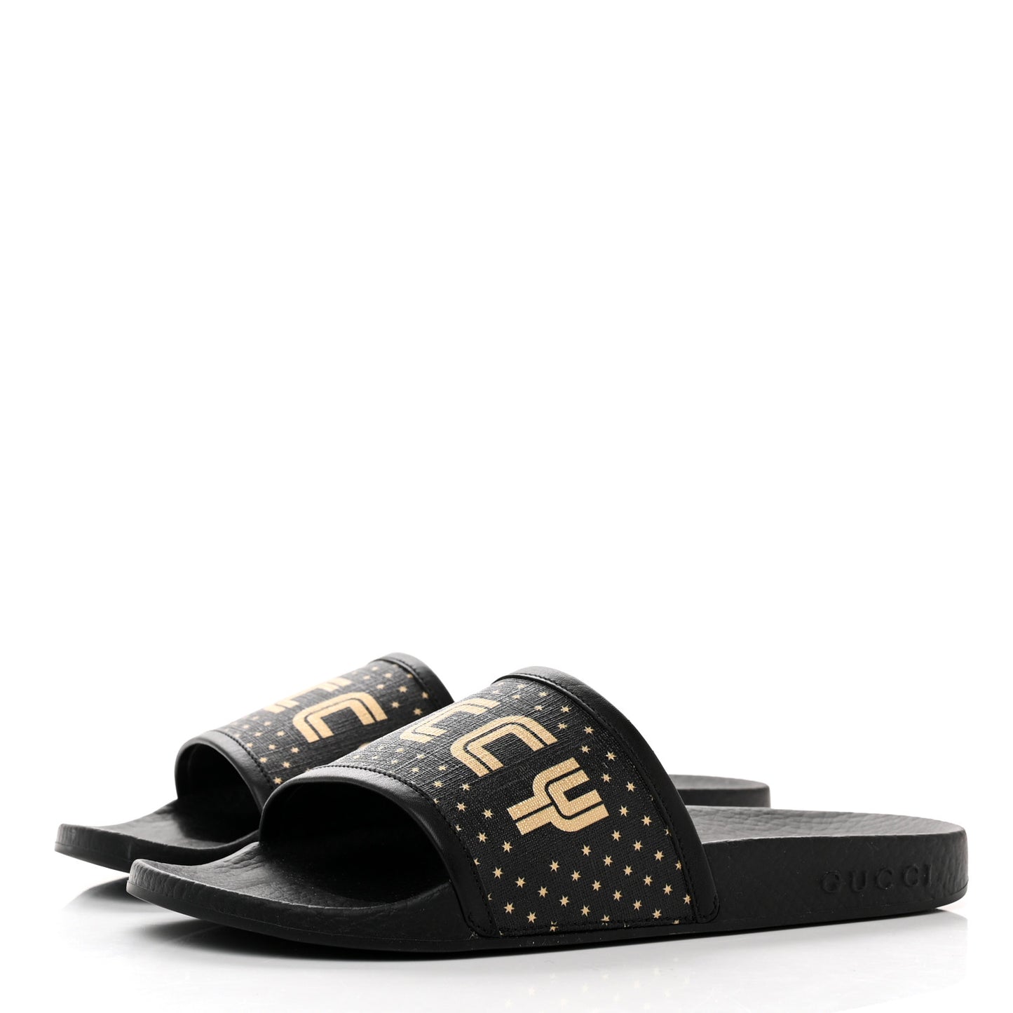 X SEGA Supreme Canvas GUCCY Stars Womens Slide Sandals 36 Black Gold