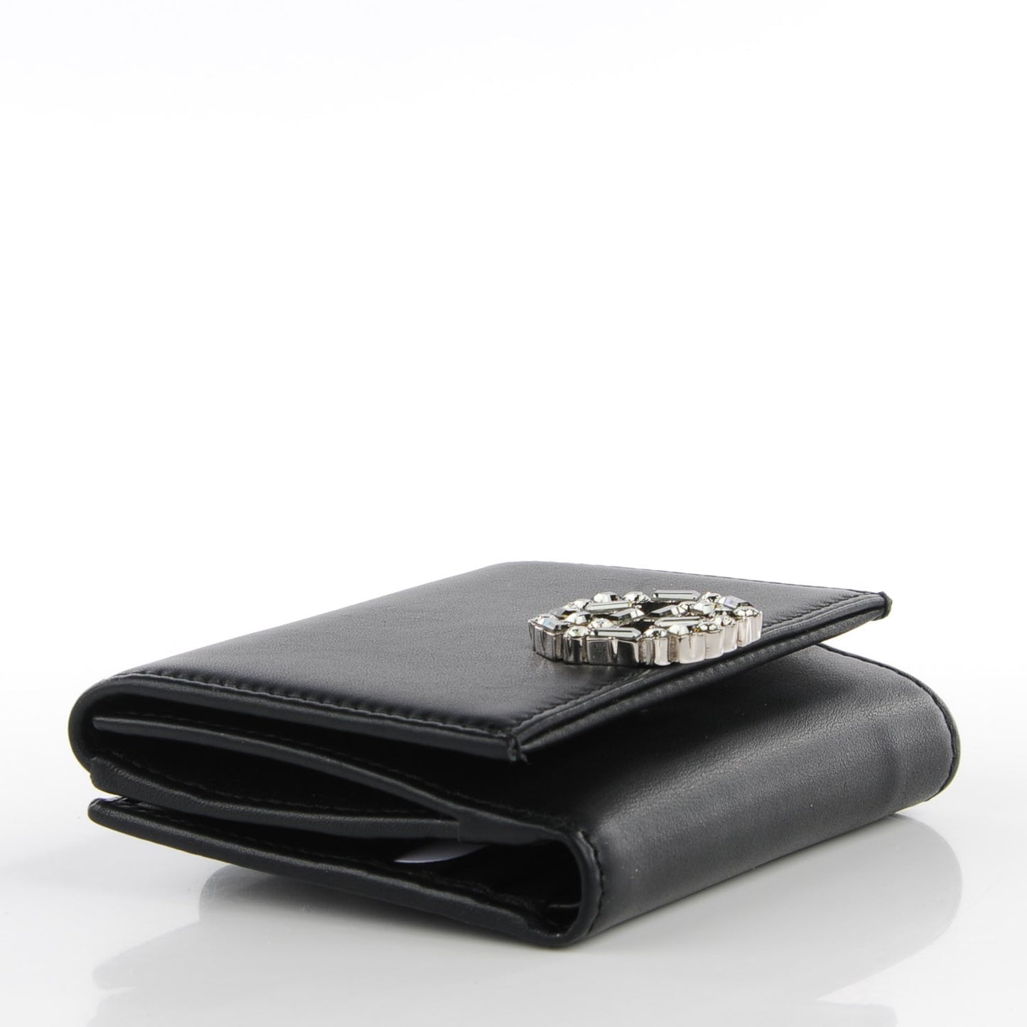 Calfskin Swarovski Crystal Mini GG Sparkling French Flap Wallet Black