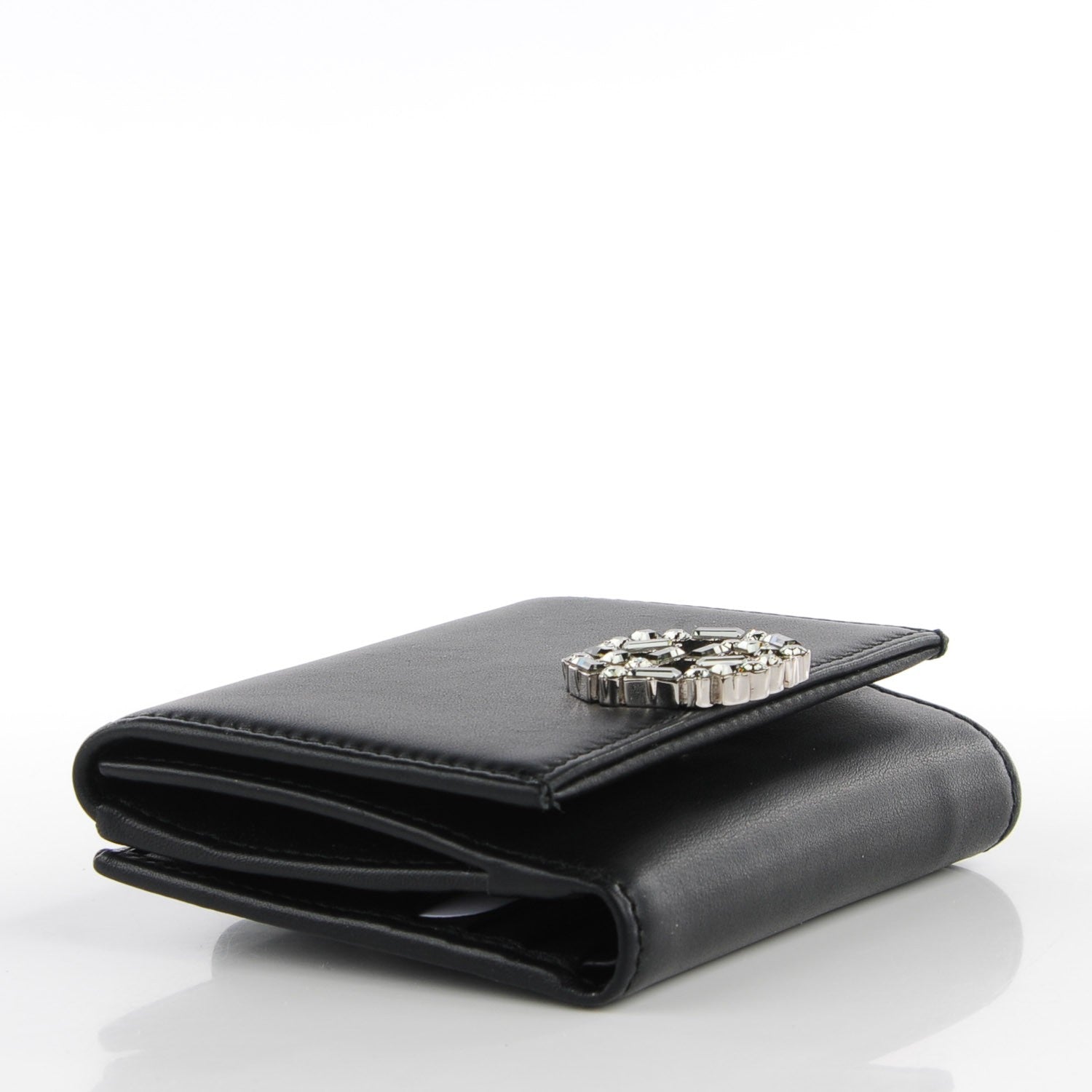 Gucci Calfskin Swarovski Crystal Mini GG Sparkling French Flap Wallet Black 4 of 8