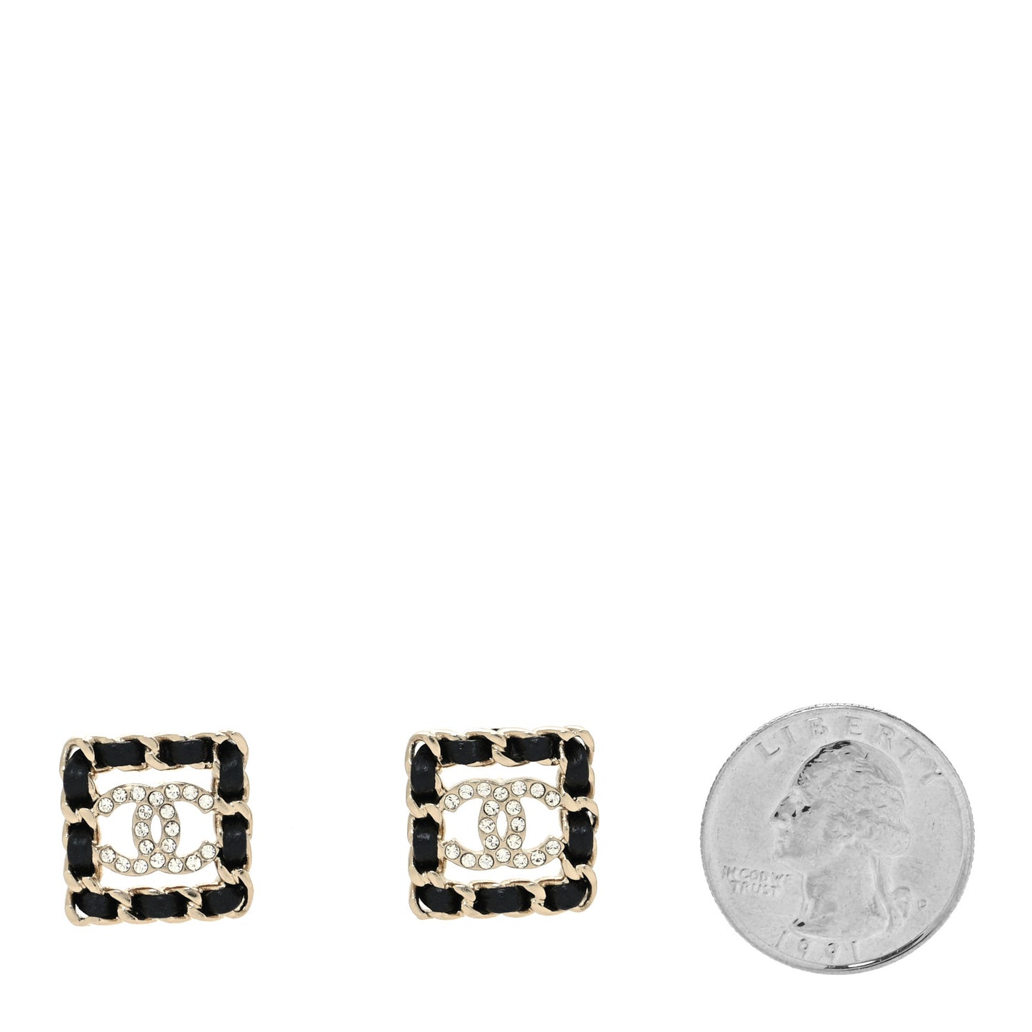 Crystal Lambskin Chain Sergeant Chanel Stud Earrings Black Gold