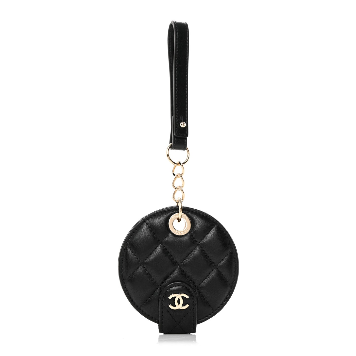 Lambskin Quilted Round Luggage Tag Black
