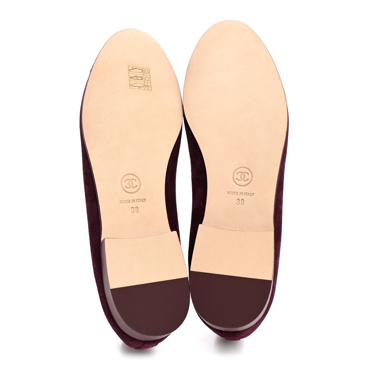 Suede Patent Calfskin Cap Toe CC Ballerina Flats 38 Burgundy