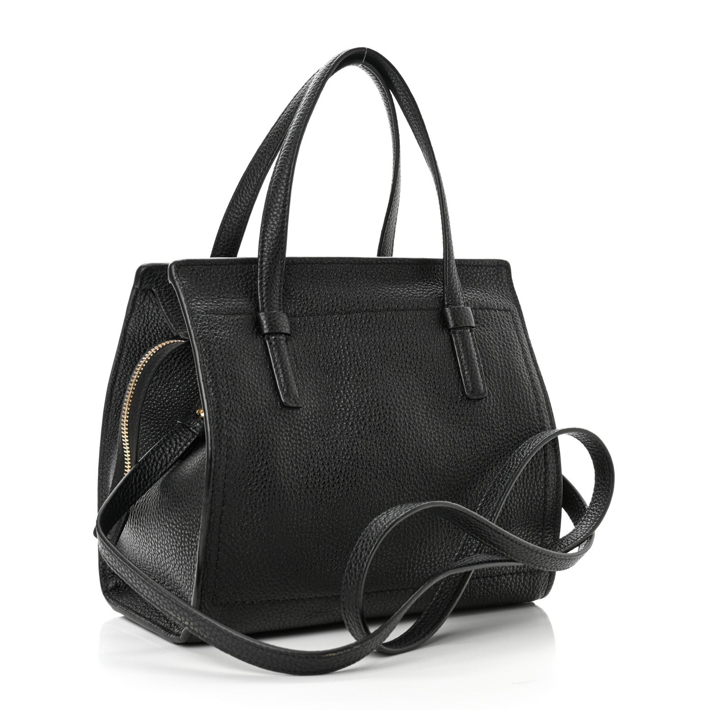 Hammered Calfskin Double Handle Small Amy Tote Black