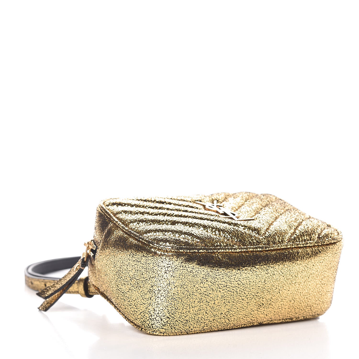 Saint Laurent Crinkled Metallic Calfskin Matelasse Monogram Lou Belt Bag Gold 4 of 9