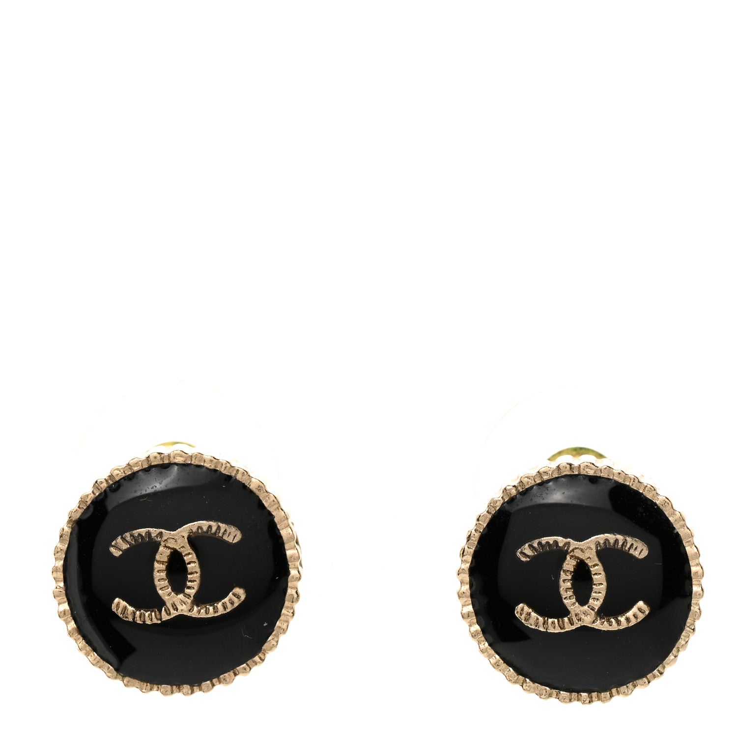 Chanel Resin CC Round Earrings Gold Black 1 of 4