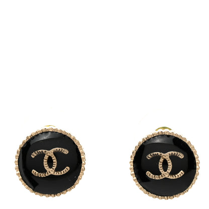 Chanel Resin CC Round Earrings Gold Black 1 of 4