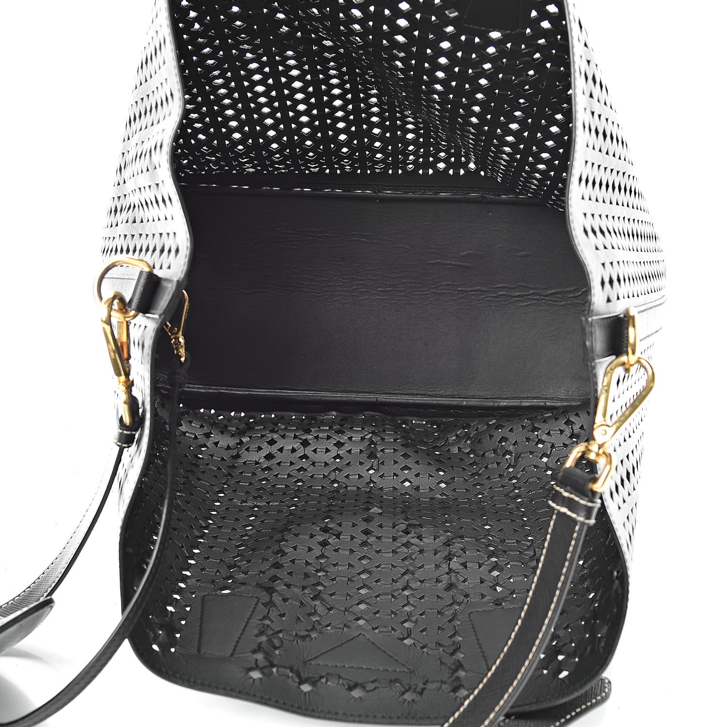 Prada Saffiano Perforated Tote Black 6 of 17