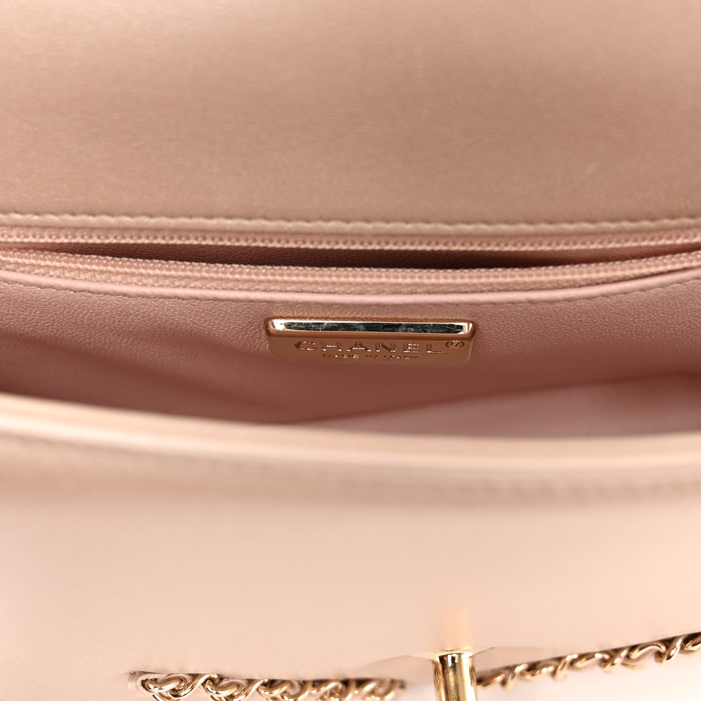 Metallic Lambskin Small CC Chain Flap Light Gold