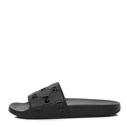 Gucci Rubber GG Monogram Perforated Womens Slide Sandals 38 Black 1 of 6