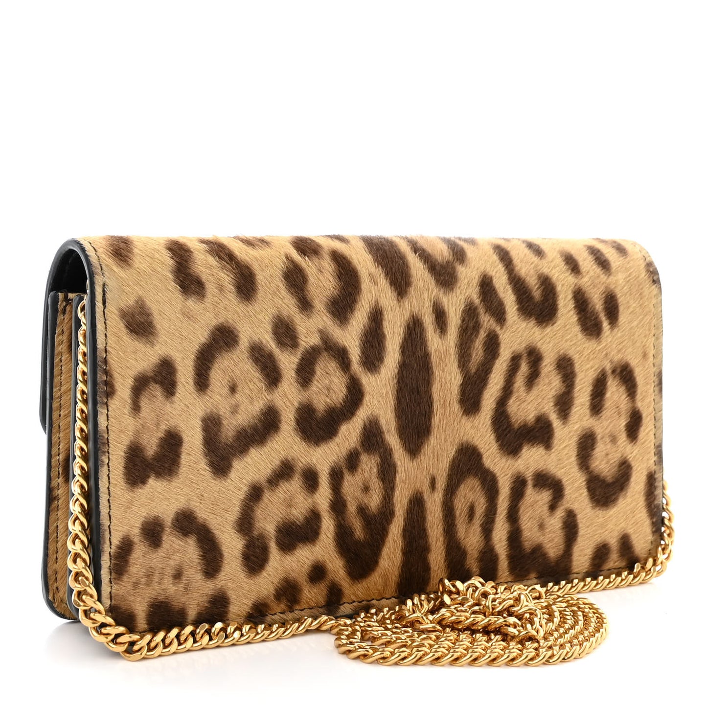 Calf Hair Leopard Print VSling Chain Wallet
