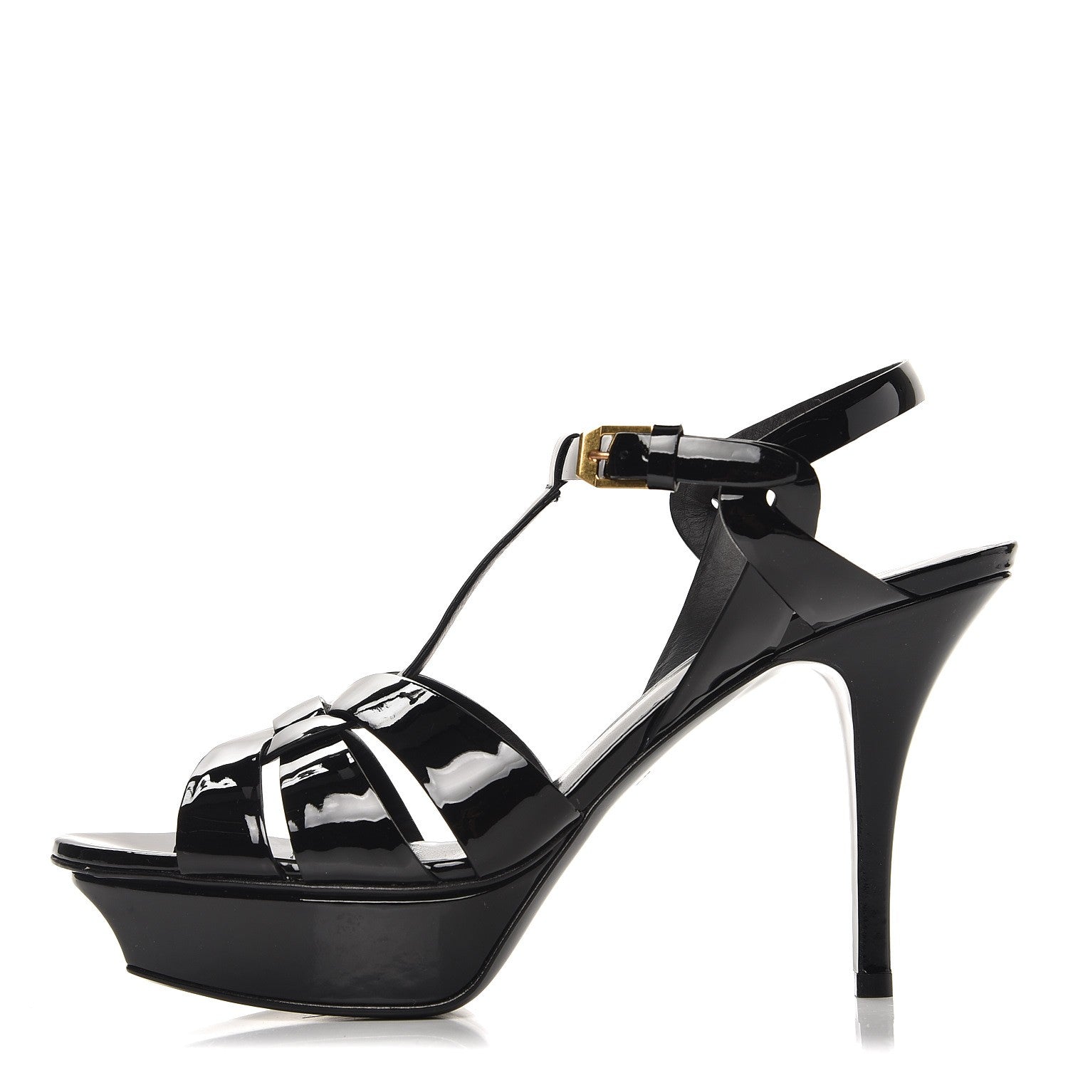 Saint Laurent Patent Tribute 75 Platform Sandals 39.5 Black 1 of 8