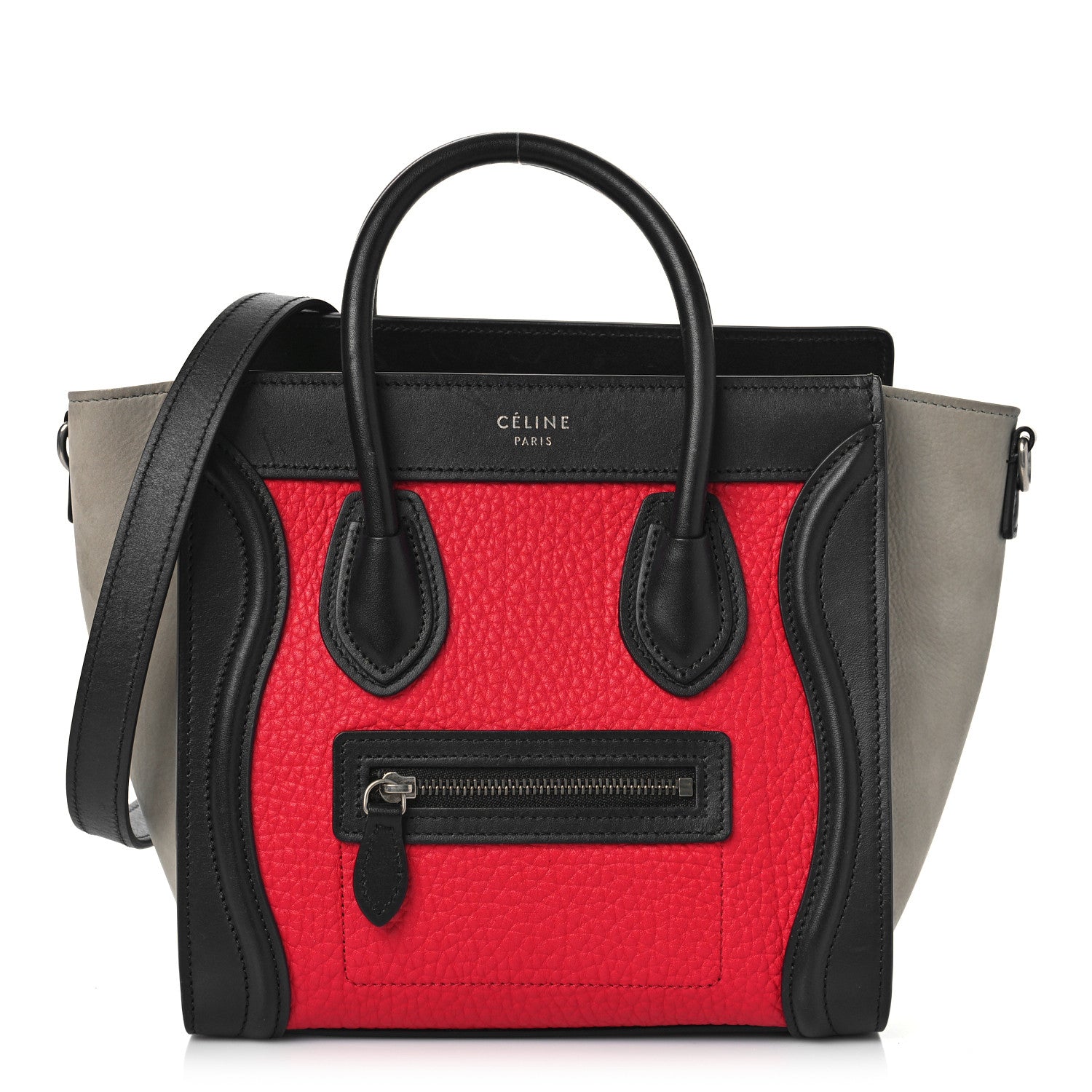 Celine Bullhide Calfskin Nubuck Nano Tri-Color Luggage Bright Red 1 of 10