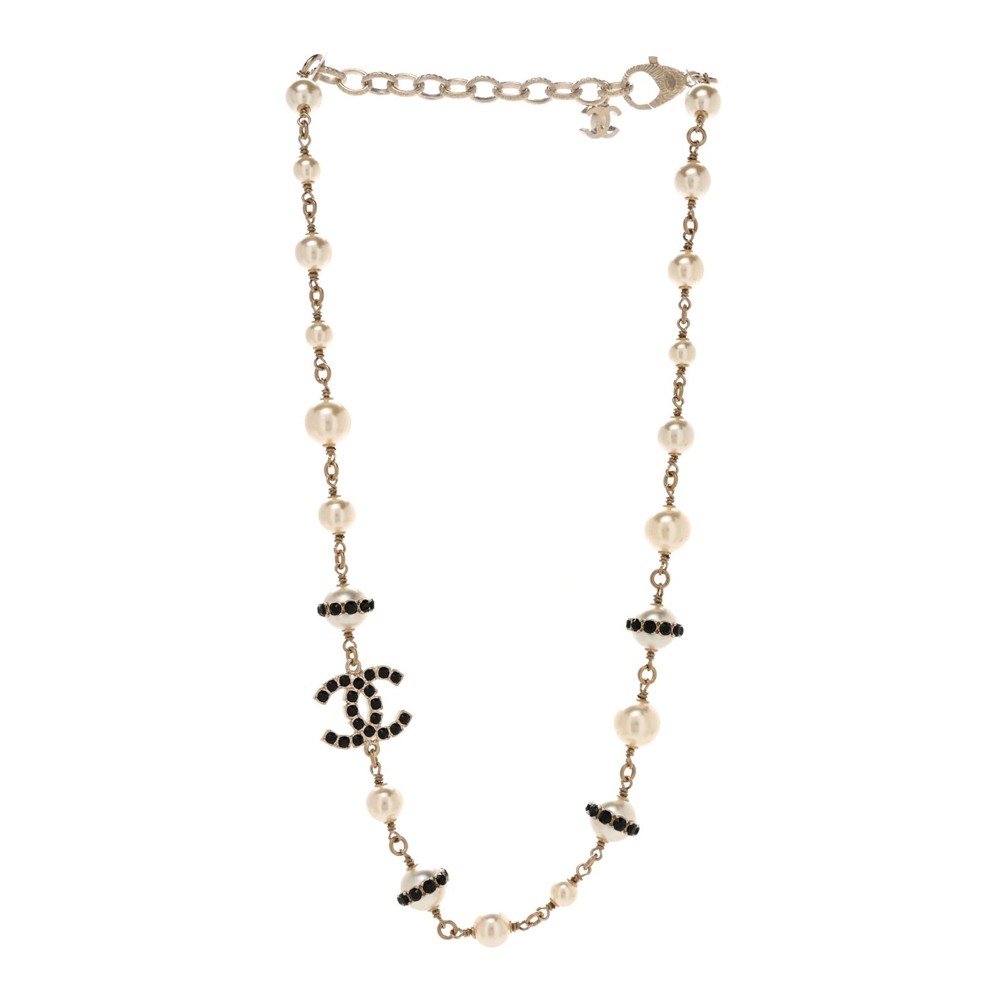 Crystal Pearl CC Short Necklace Light Gold Black