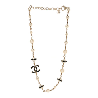 Chanel Crystal Pearl CC Short Necklace Light Gold Black 3 of 5