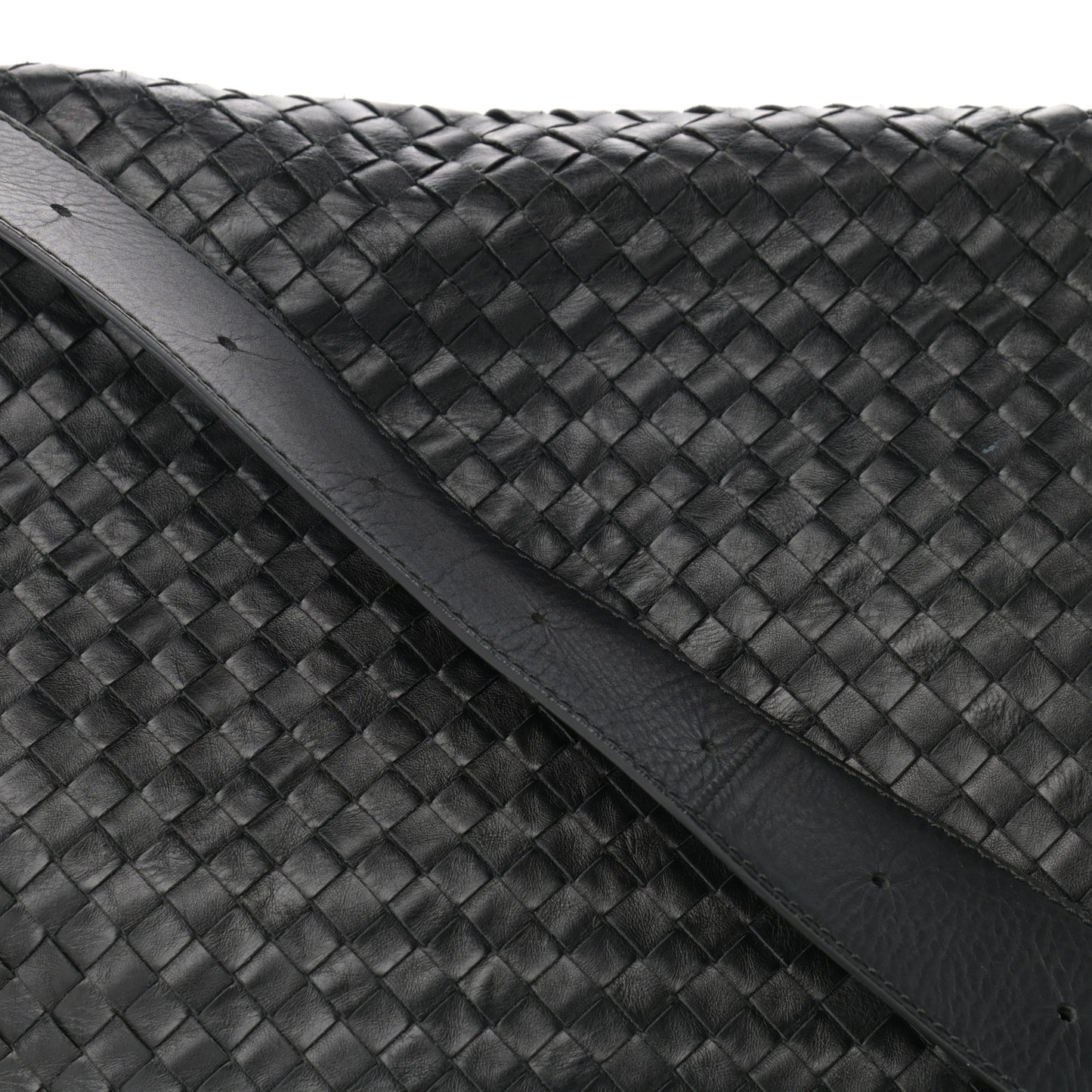 Calfskin Intrecciato Crossbody Messenger Bag Black