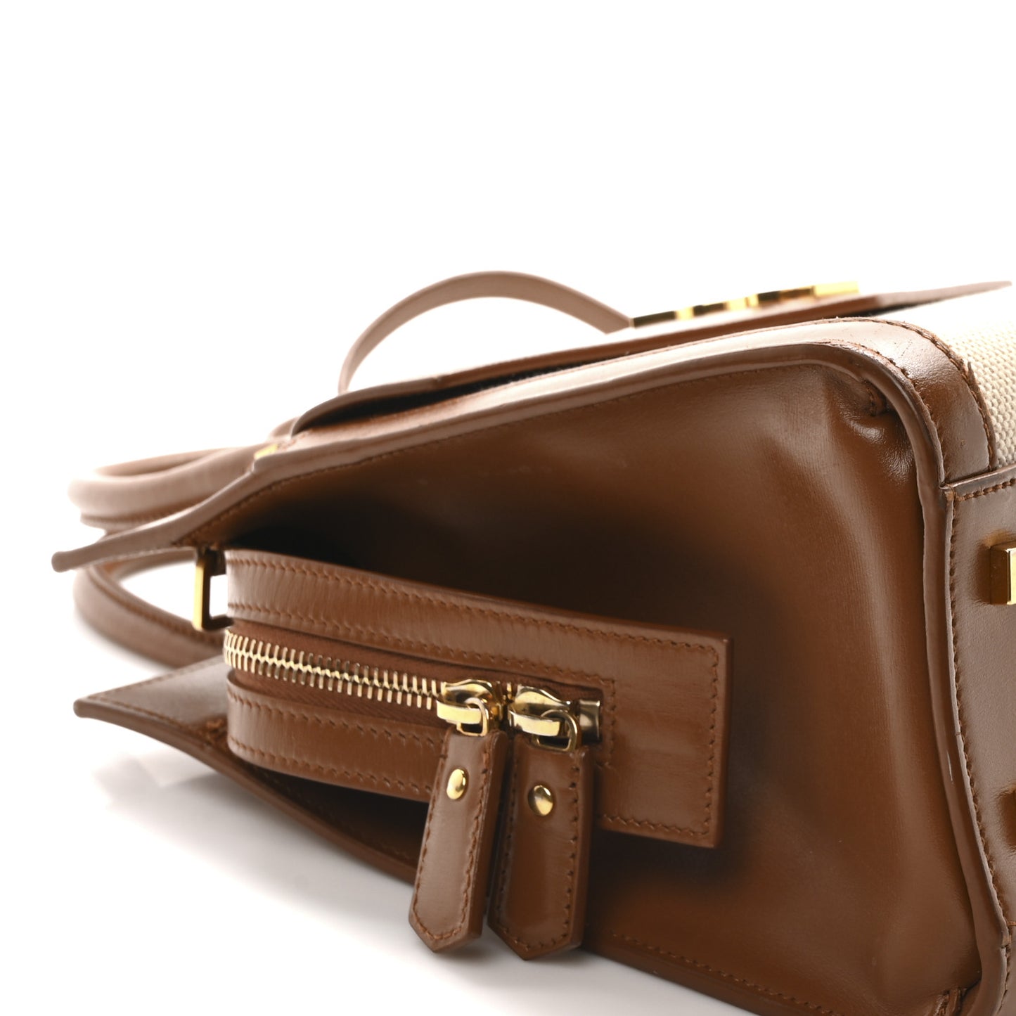 Canvas Calfskin Small Uptown Tote Brown