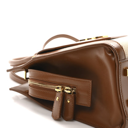Saint Laurent Canvas Calfskin Small Uptown Tote Brown 9 of 10