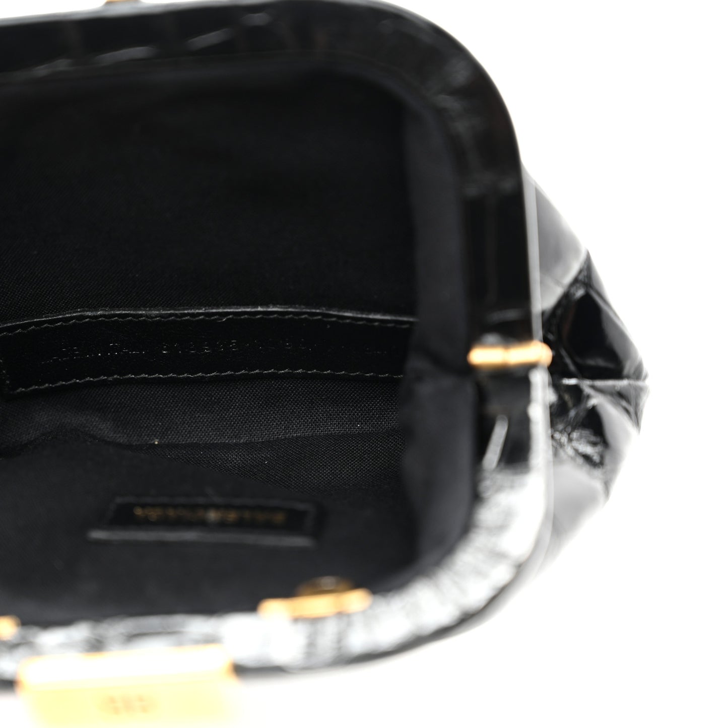 Shiny Supple Calfskin Logo Crocodile Embossed Cloud Coin Purse With Strap Black White
