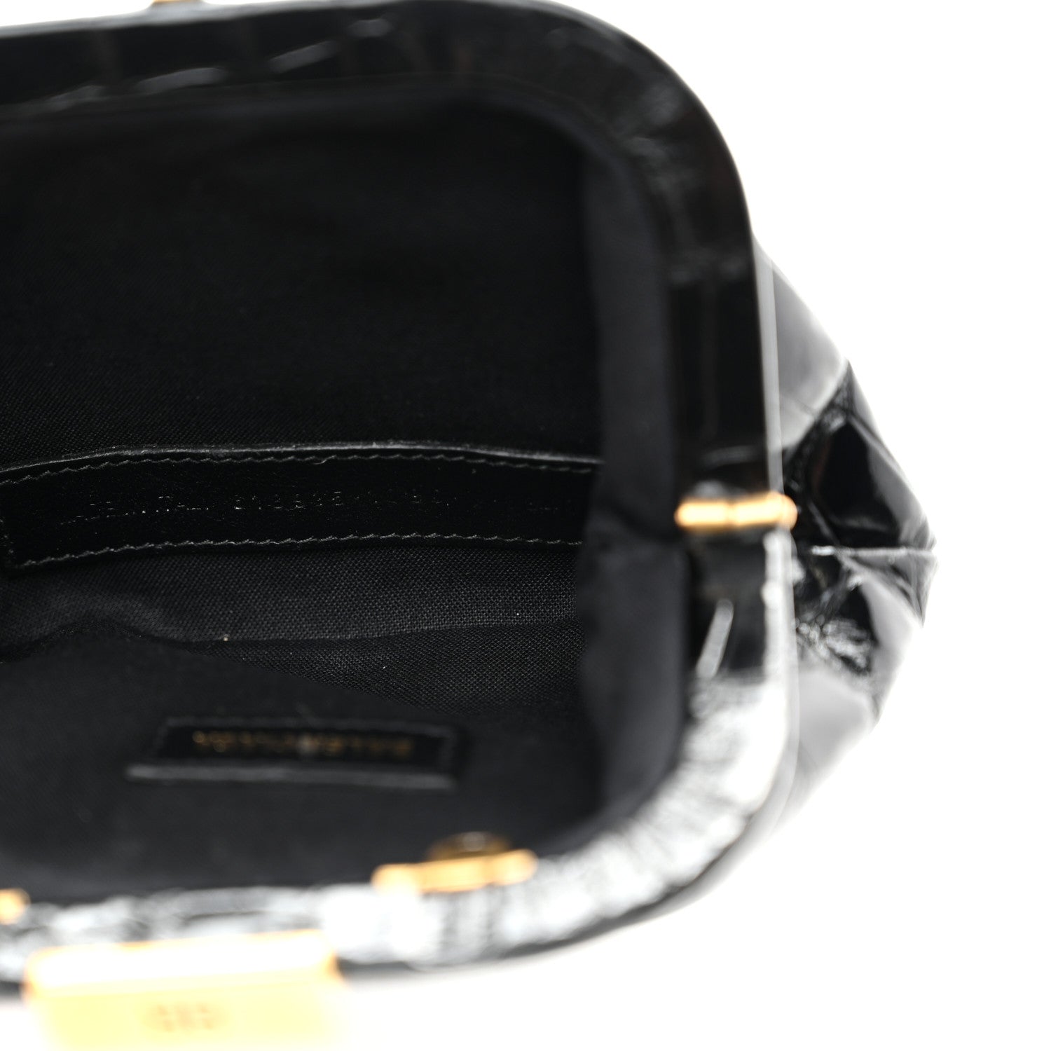 Balenciaga Shiny Supple Calfskin Logo Crocodile Embossed Cloud Coin Purse With Strap Black White 5 of 10
