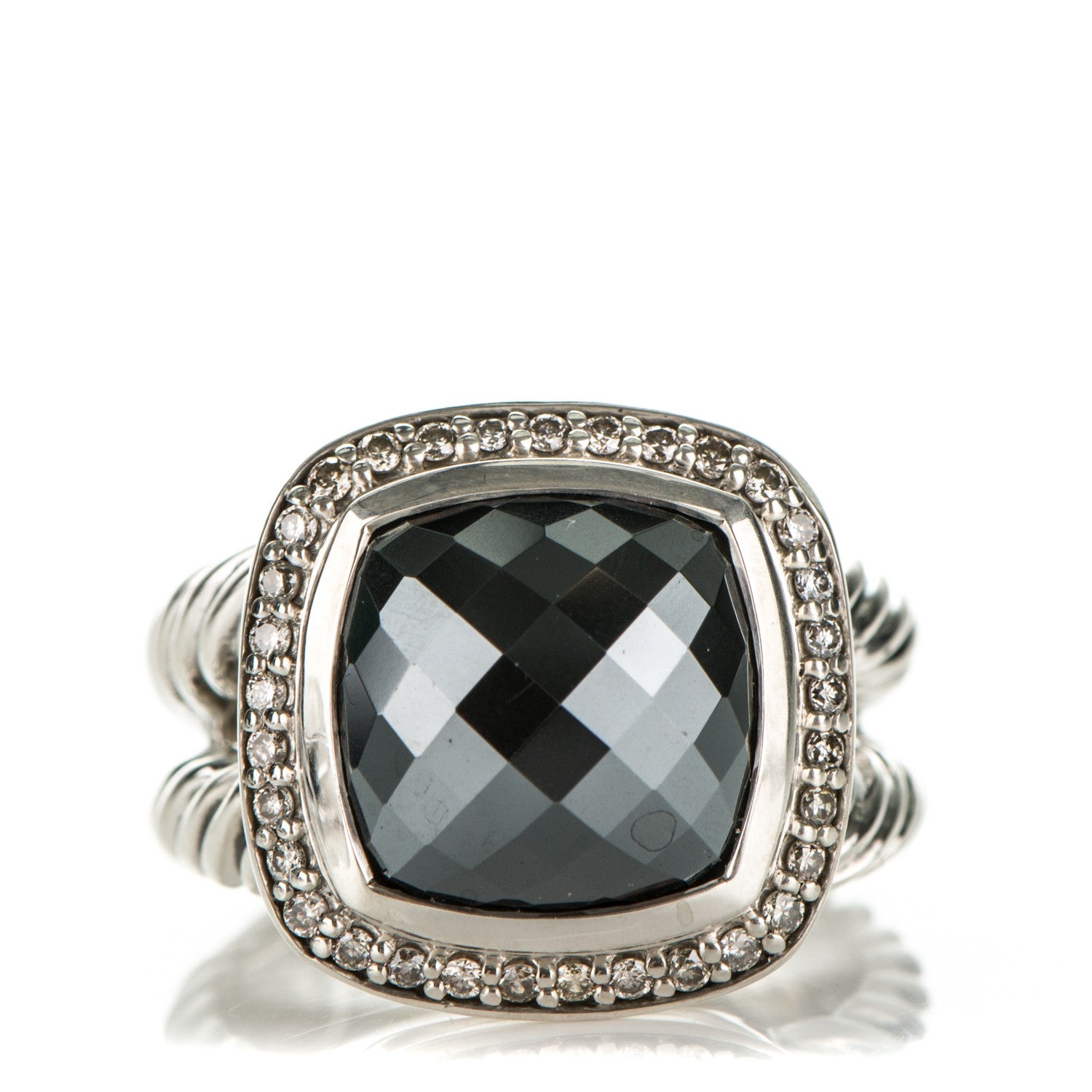 David Yurman Sterling Silver Diamond Hematite 11mm Albion Ring 52 6 1 of 5