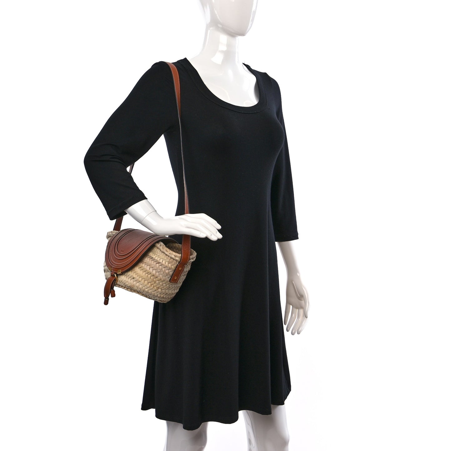 Raffia Calfskin Marcie Basket Tan