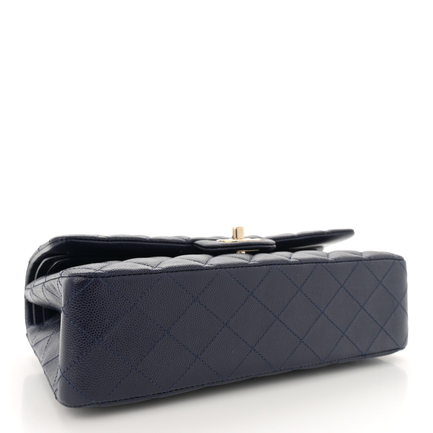 Caviar Quilted Medium Double Flap Dark Blue