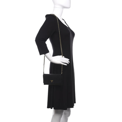 Prada Saffiano Metal Oro Chain Wallet Black 2 of 9