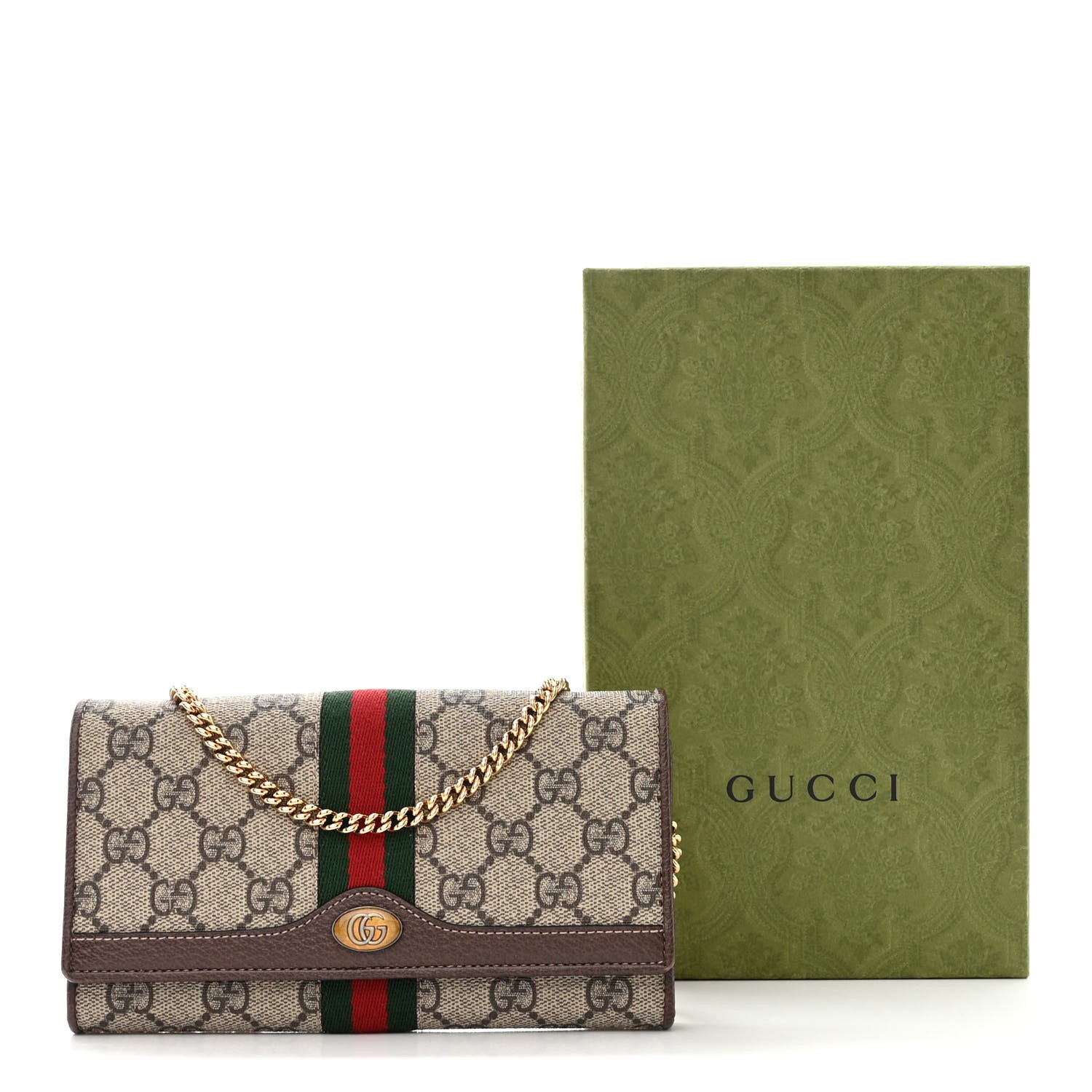Gucci GG Supreme Monogram Web Ophidia Wallet On Chain Brown 11 of 11
