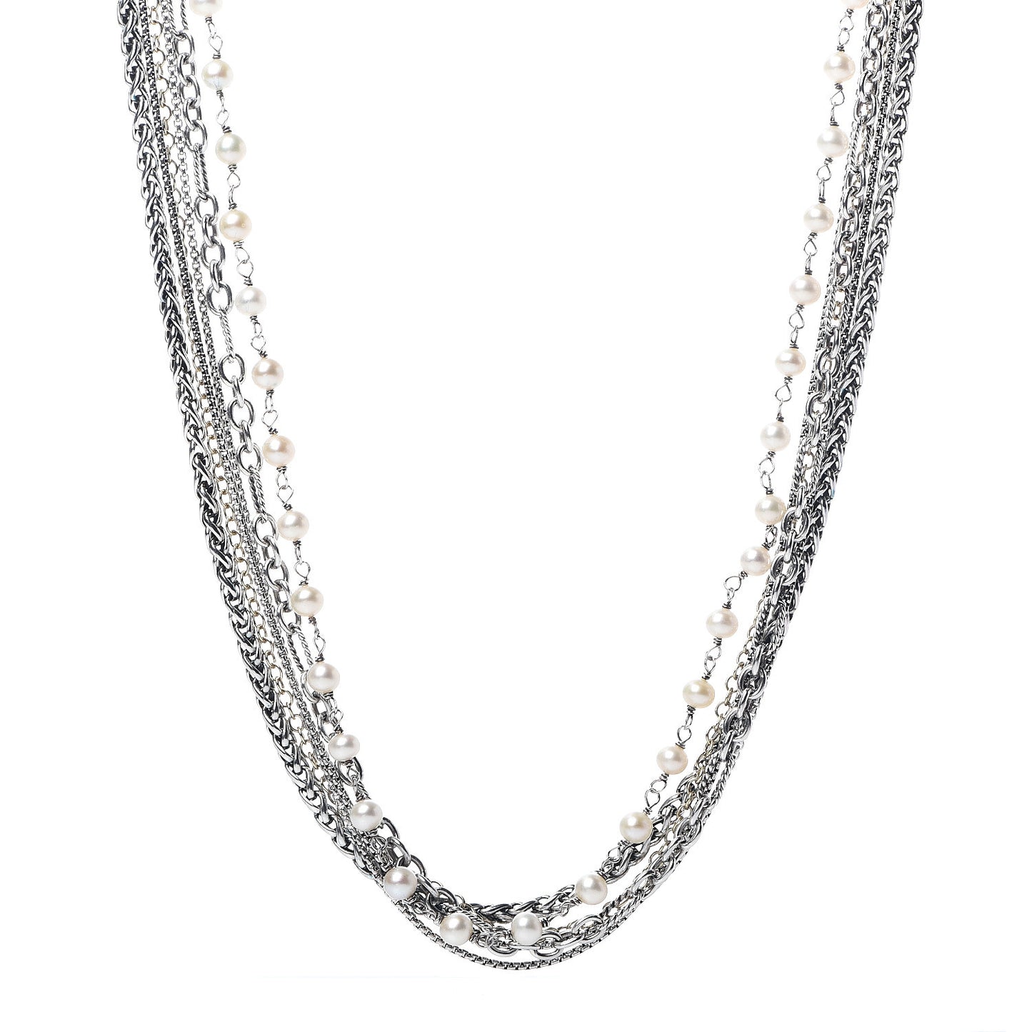 Sterling Silver 18K Yellow Gold Pearl Multi Chain Necklace