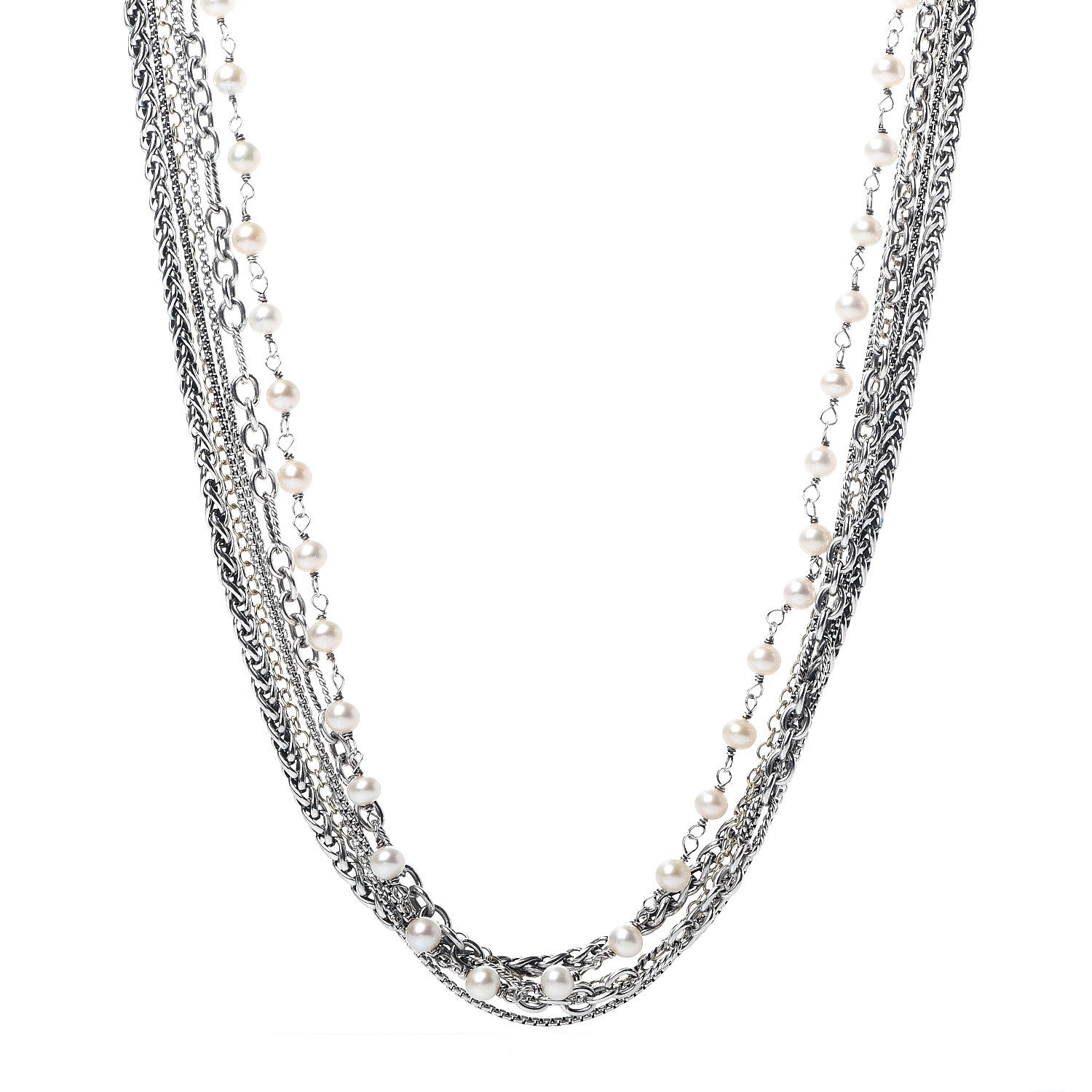 David Yurman Sterling Silver 18K Yellow Gold Pearl Multi Chain Necklace 1 of 4