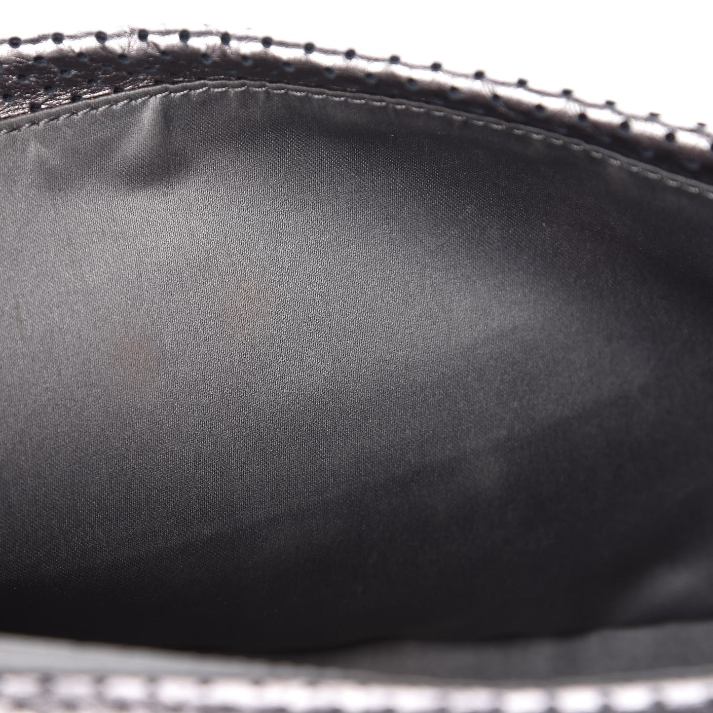 Metallic Crackled Calfskin Perforated Drill Flap Silver