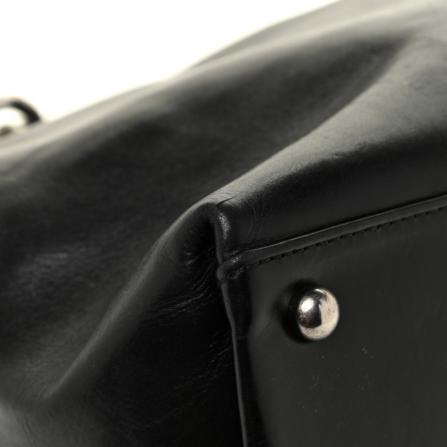 Glazed Calfskin Boy Tote Black Beige