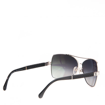Chanel Quilted Aviator Sunglasses 4196Q Silver Black 3 of 5