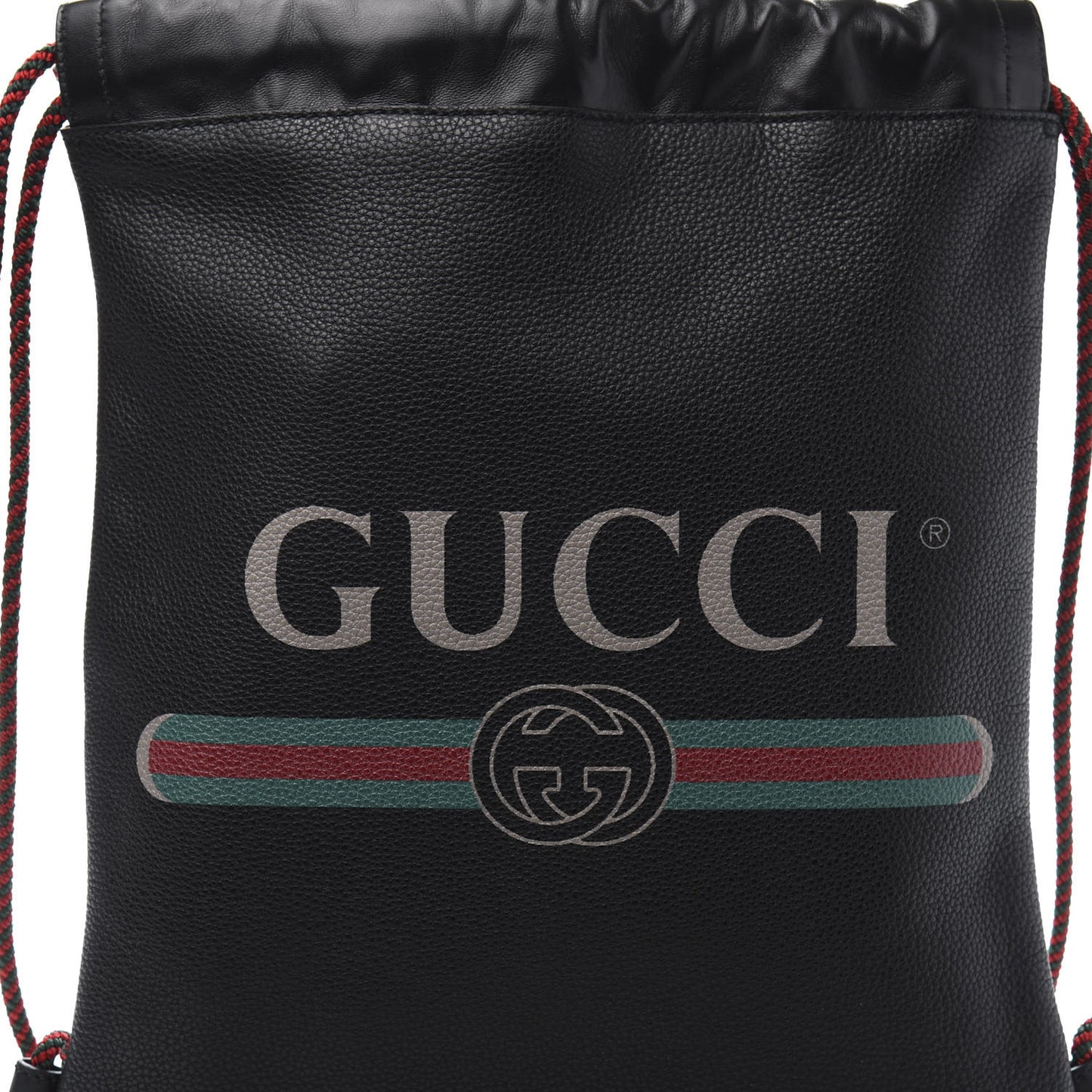 Calfskin Logo Drawstring Backpack Black