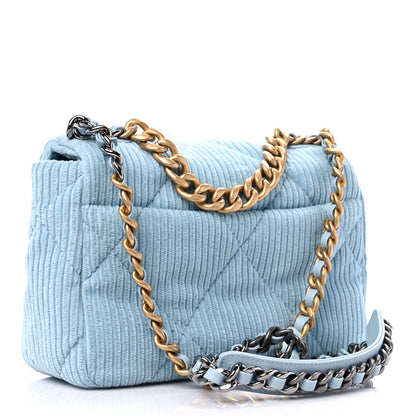 Chanel Corduroy Quilted Medium Chanel 19 Flap Light Blue 3 of 9