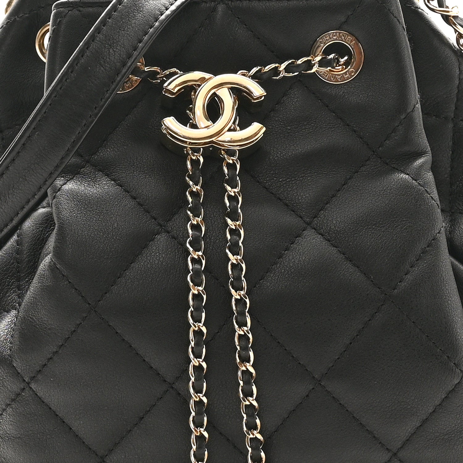 Chanel Lambskin Quilted Chain Drawstring Bag  Black 8 of 10