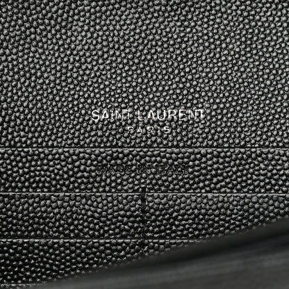 Saint Laurent Grain De Poudre Matelasse Chevron Monogram Monochrome Chain Wallet Black 6 of 13